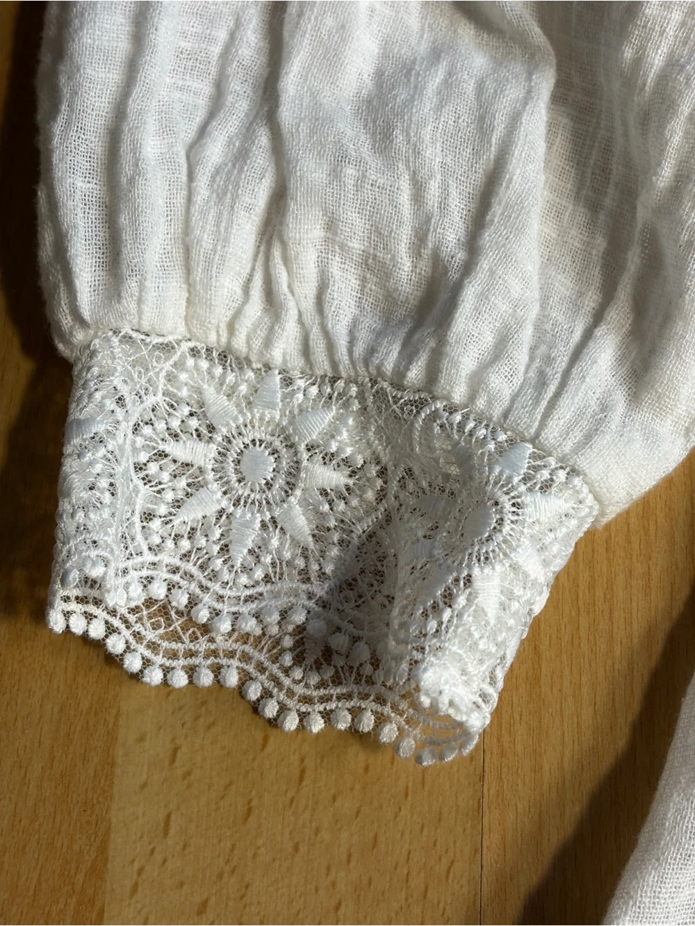Sezane Cleo Blouse White Slub Gauze Cotton Lace Boho Parisian Coastal Breathable - Picture 11 of 15